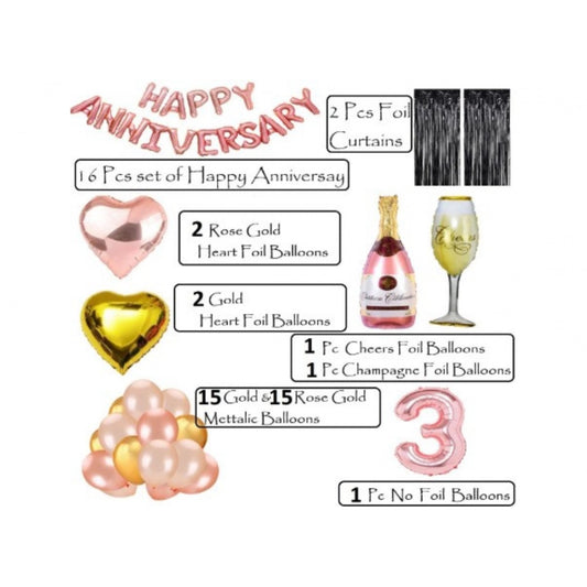 Generic 3Rd Anniversary Rose Gold Foil Balloons With Happy Decoration Items Set (Rose Gold)