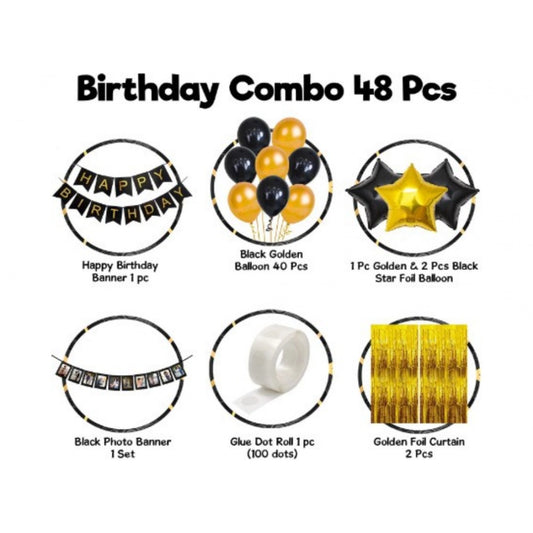 Generic Happy Birthday Decoration Combo Of Curtain And Metallic And Foil Balloons (Multicolor)
