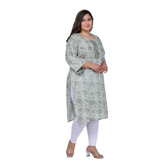 Generic Women's Office wear Golden Foil Capsule Straight Kurti (Green)