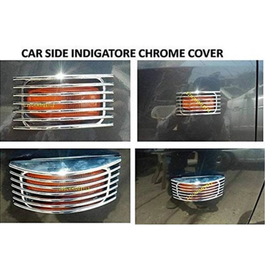 Generic Set Of 2 Stylish Car Side Lamp/Indicator Rim Sticker Grill/Jali Type Chrome Finishing Silver Cover Auto Car Exterior Accessories (Multicolor)