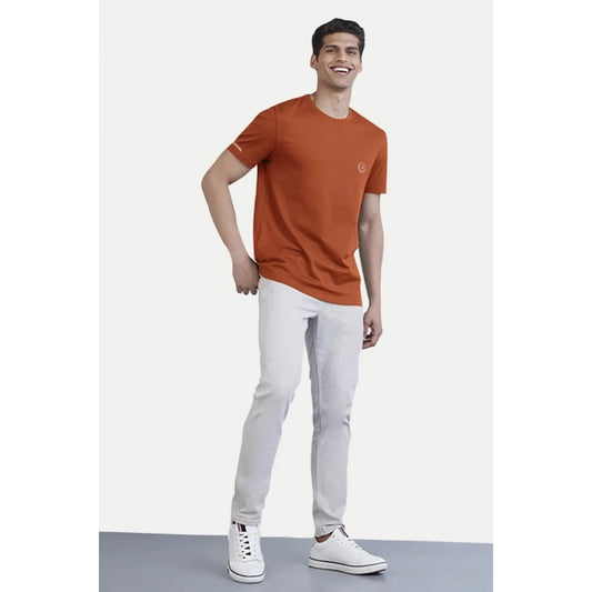 Generic Men's Casual Half sleeve Solid Polyester Crew Neck T-shirt (Rust)