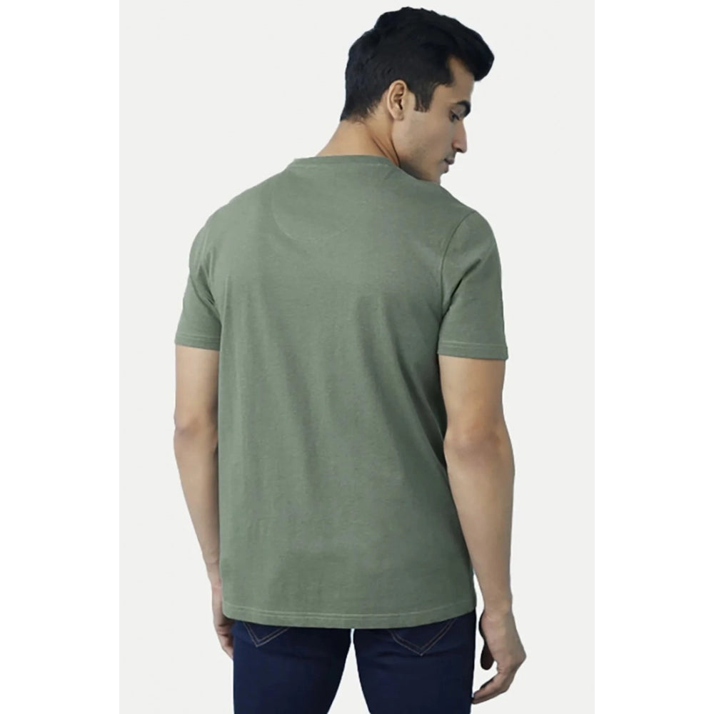 Generic Men's Casual Half sleeve Solid Cotton V Neck T-shirt (Green)