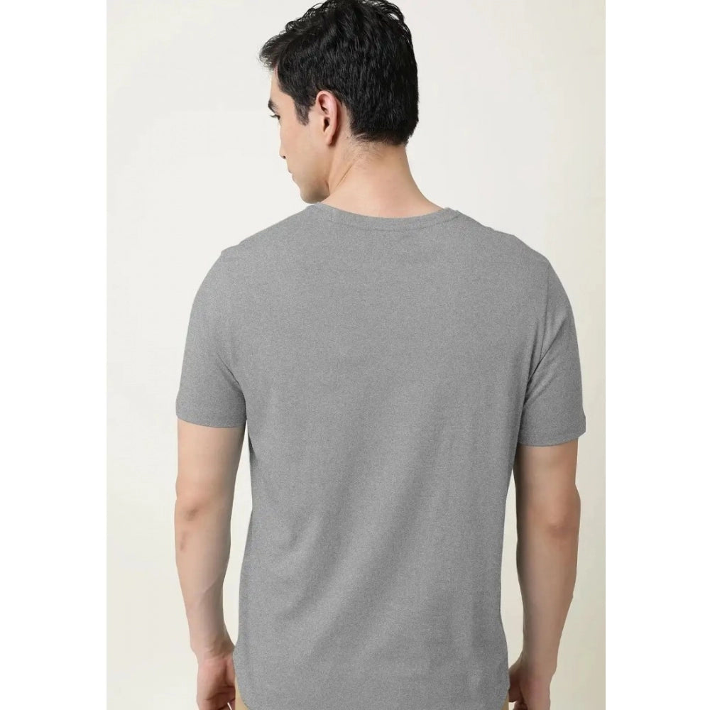 Generic Men's Casual Half sleeve Solid Cotton V Neck T-shirt (Grey Melange)