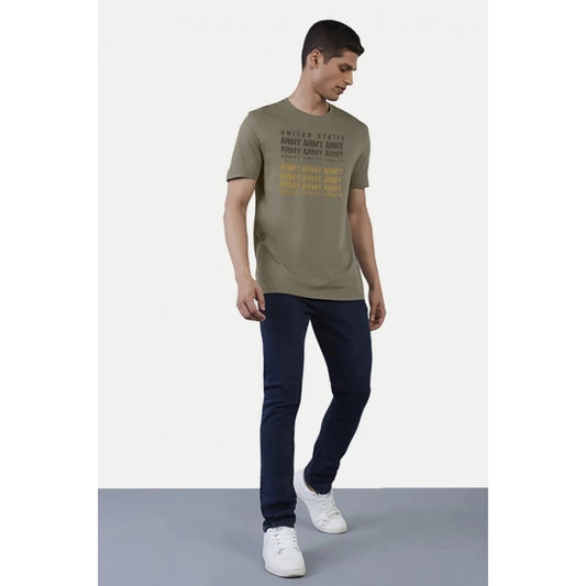 Generic Men's Casual Half sleeve Printed Cotton Crew Neck T-shirt (Olive)