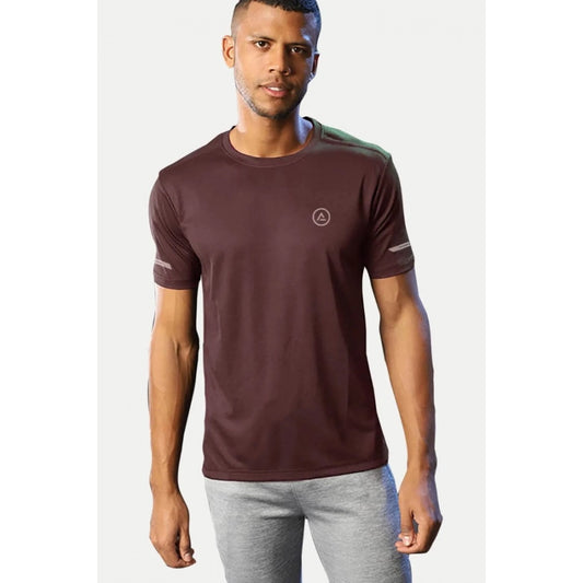 Generic Men's Casual Half sleeve Solid Polyester Crew Neck T-shirt (Maroon)