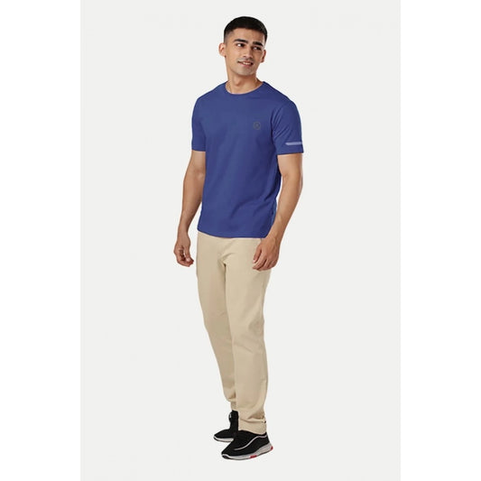 Generic Men's Casual Half sleeve Solid Polyester Crew Neck T-shirt (Blue)