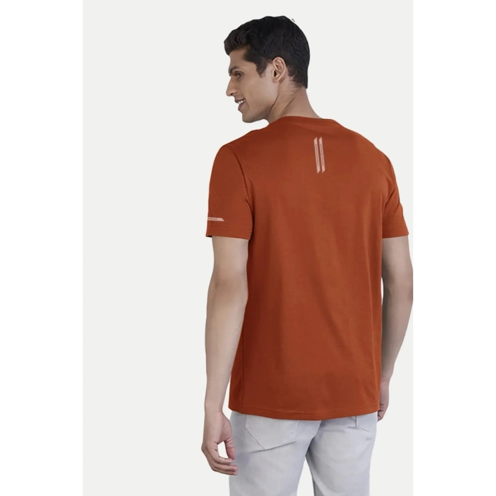 Generic Men's Casual Half sleeve Solid Polyester Crew Neck T-shirt (Rust)