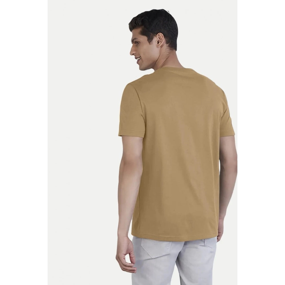Generic Men's Casual Half sleeve Digital Printed Cotton Crew Neck T-shirt (Sand)