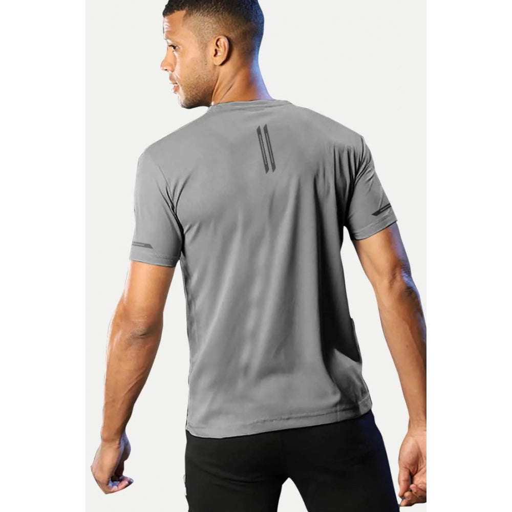 Generic Men's Casual Half sleeve Solid Polyester Crew Neck T-shirt (Grey)