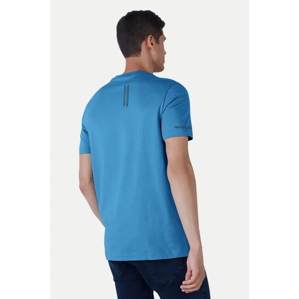 Generic Men's Casual Half sleeve Solid Polyester Crew Neck T-shirt (Light Blue)