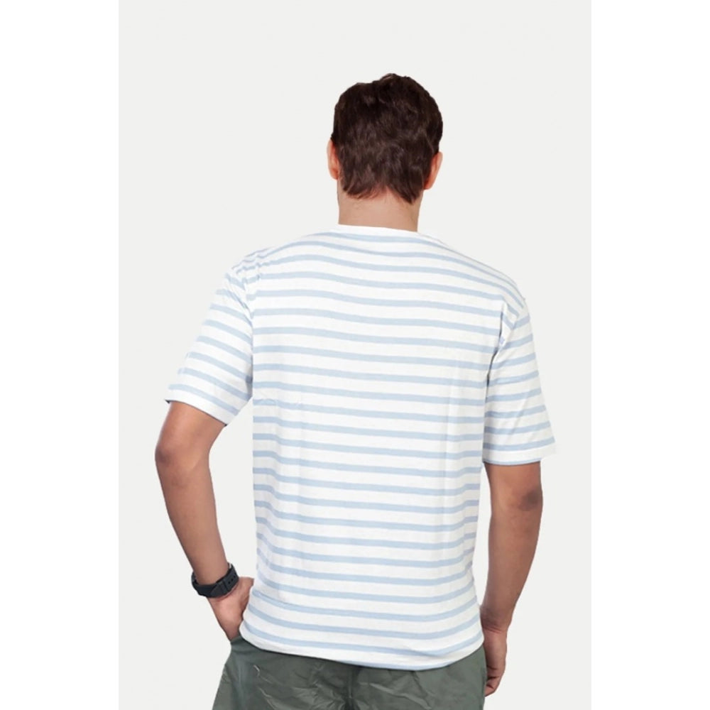 Generic Men's Casual Half sleeve Stripped Cotton Crew Neck T-shirt (White)
