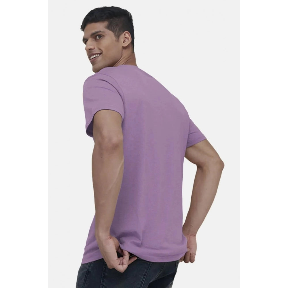 Generic Men's Casual Half sleeve Solid Cotton V Neck T-shirt (Lilac)