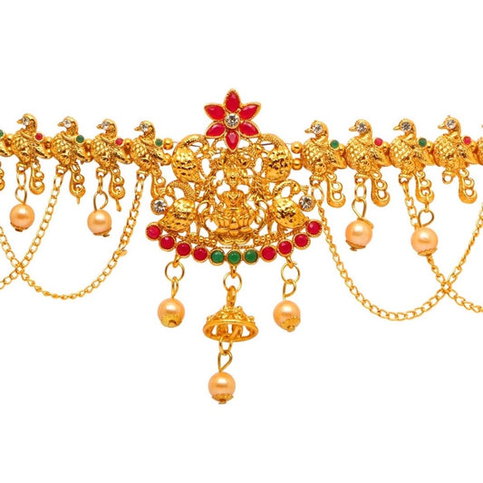 Generic Women's Maroon & Green Color Glass Stone Kamarband Adjustable Chain