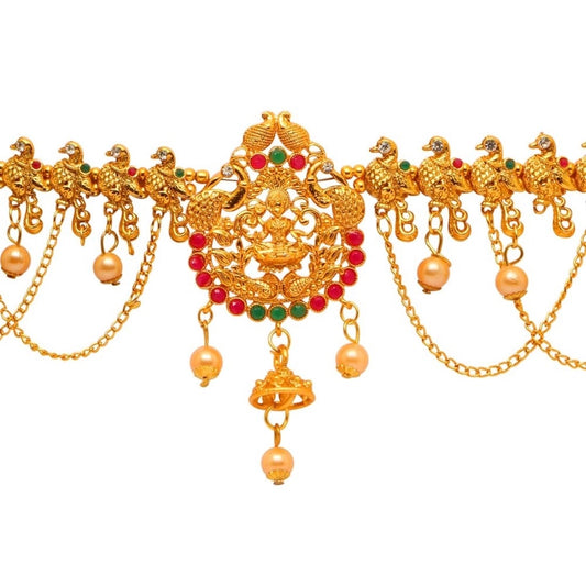 Generic Women's Maroon & Green Color Glass Stone Kamarband Adjustable Chain