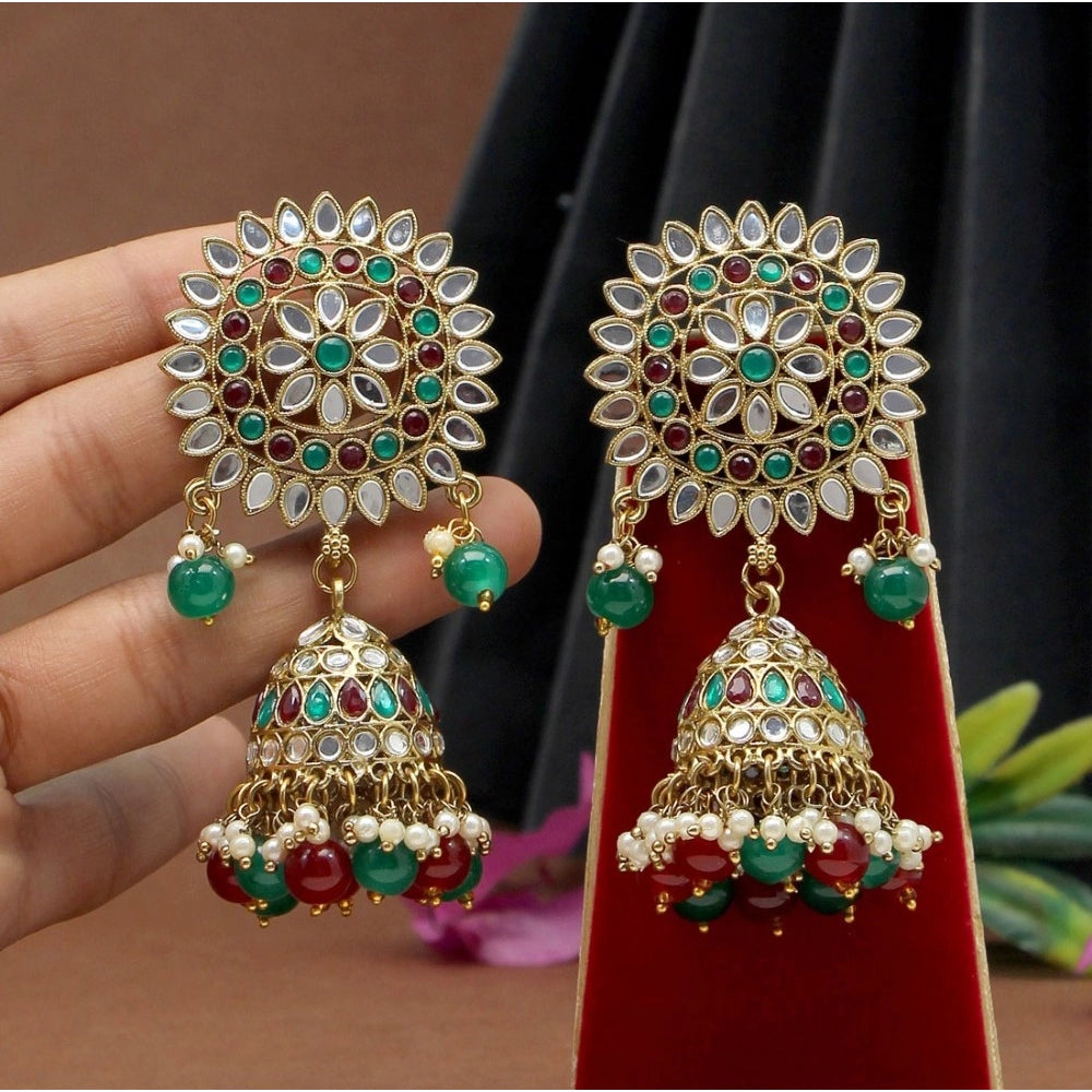 Generic Women's Maroon & Green Color Mirror Earrings