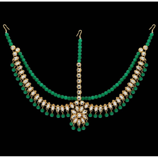 Generic Women's Green Color Imitation Pearl & Kundan Work Matha Patti