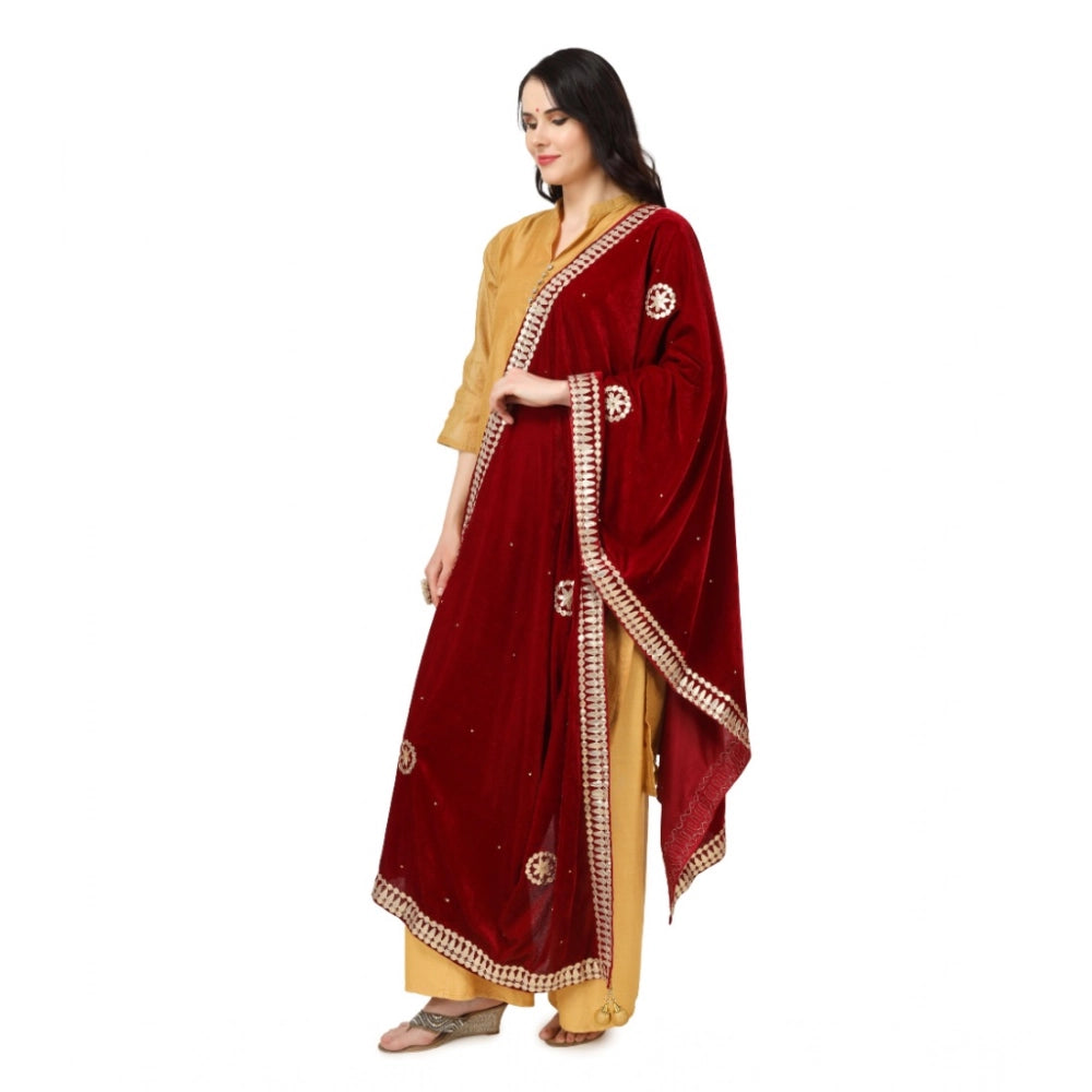 Generic Women's Velvet Gotta Patti Dupatta (Maroon, Length: 2.25 to 2.50 Mtr)