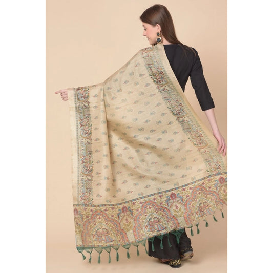 Generic Women's Art Silk Printed Dupatta (Gold, Length: 2.25 to 2.50 Mtr)