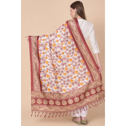 Generic Women's Art Silk Printed Dupatta (Maroon, Length: 2.25 to 2.50 Mtr)