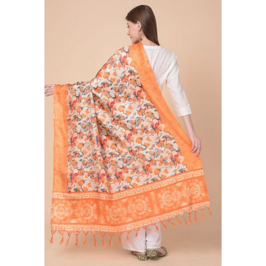 Generic Women's Art Silk Printed Dupatta (Orange, Length: 2.25 to 2.50 Mtr)