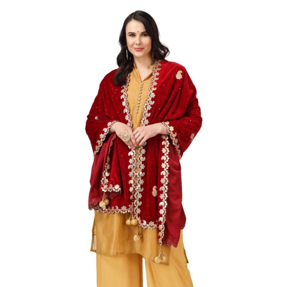 Generic Women's Velvet Gotta Patti Dupatta (Maroon, Length: 2.25 to 2.50 Mtr)
