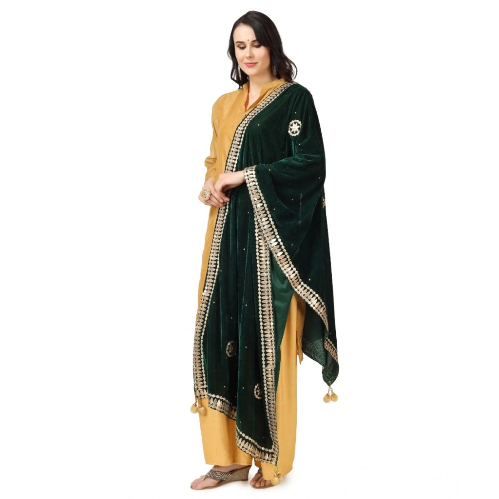 Generic Women's Velvet Gotta Patti Dupatta (Green, Length: 2.25 to 2.50 Mtr)