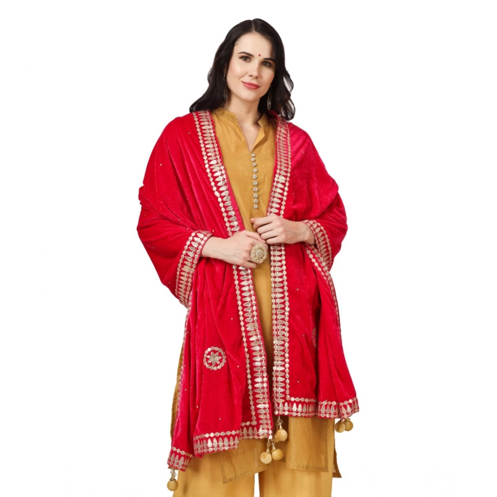 Generic Women's Velvet Gotta Patti Dupatta (Pink, Length: 2.25 to 2.50 Mtr)