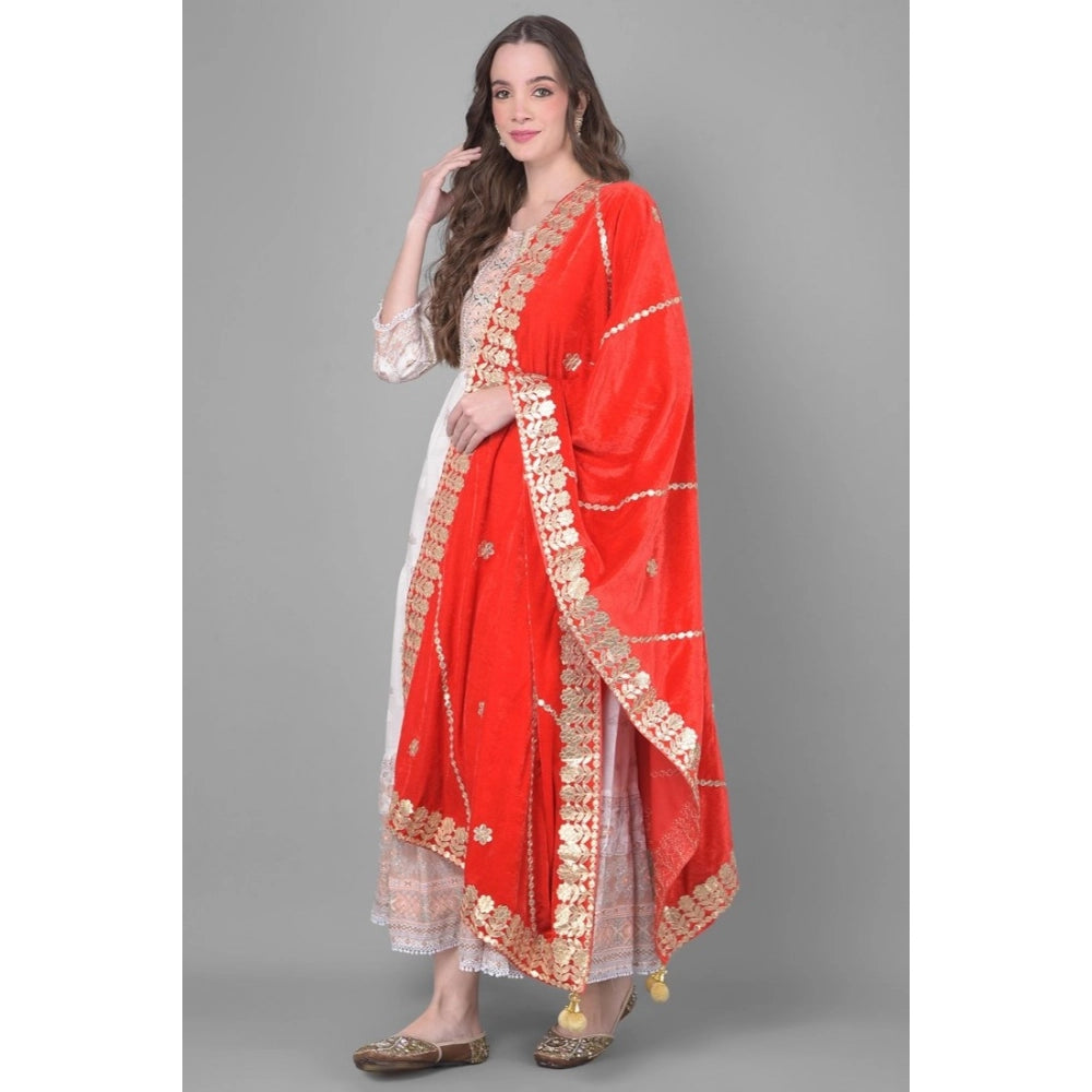 Generic Women's Velvet Gotta Patti Dupatta (Red, Length: 2.25 to 2.50 Mtr)