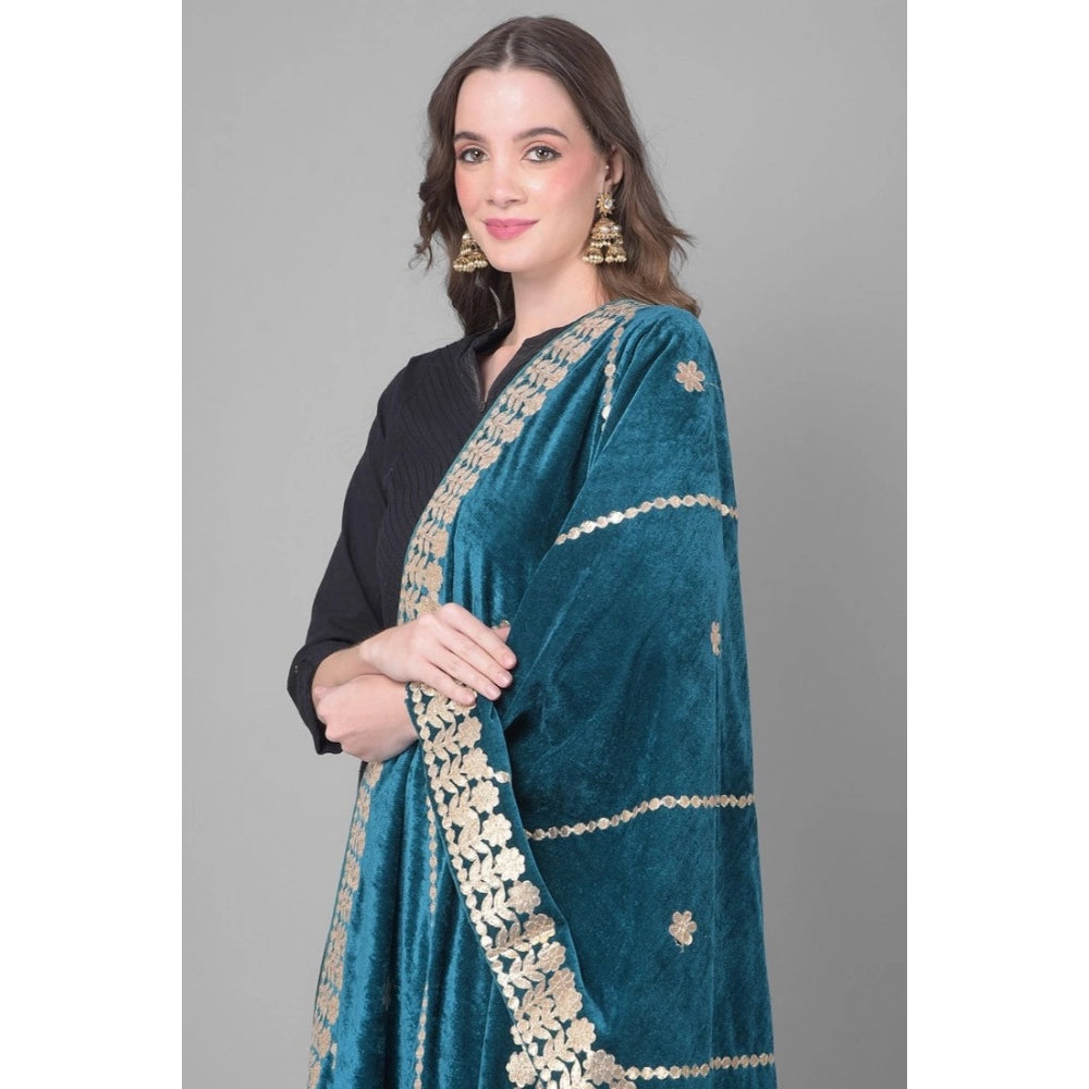 Generic Women's Velvet Gotta Patti Dupatta (Teal, Length: 2.25 to 2.50 Mtr)