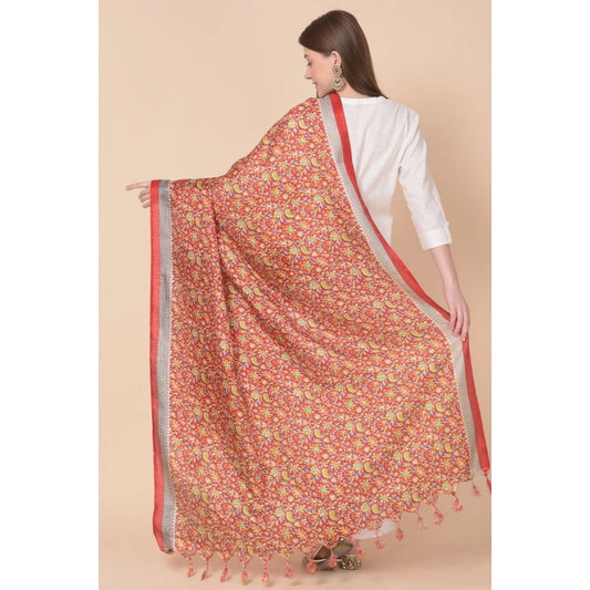 Generic Women's Art Silk Printed Dupatta (Red, Length: 2.25 to 2.50 Mtr)