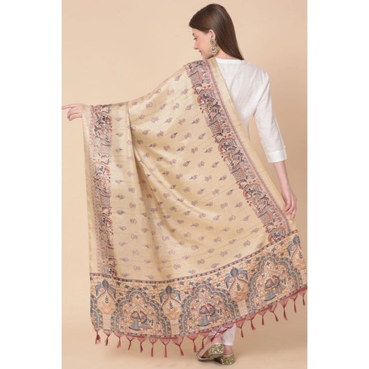 Generic Women's Art Silk Printed Dupatta (Gold, Length: 2.25 to 2.50 Mtr)