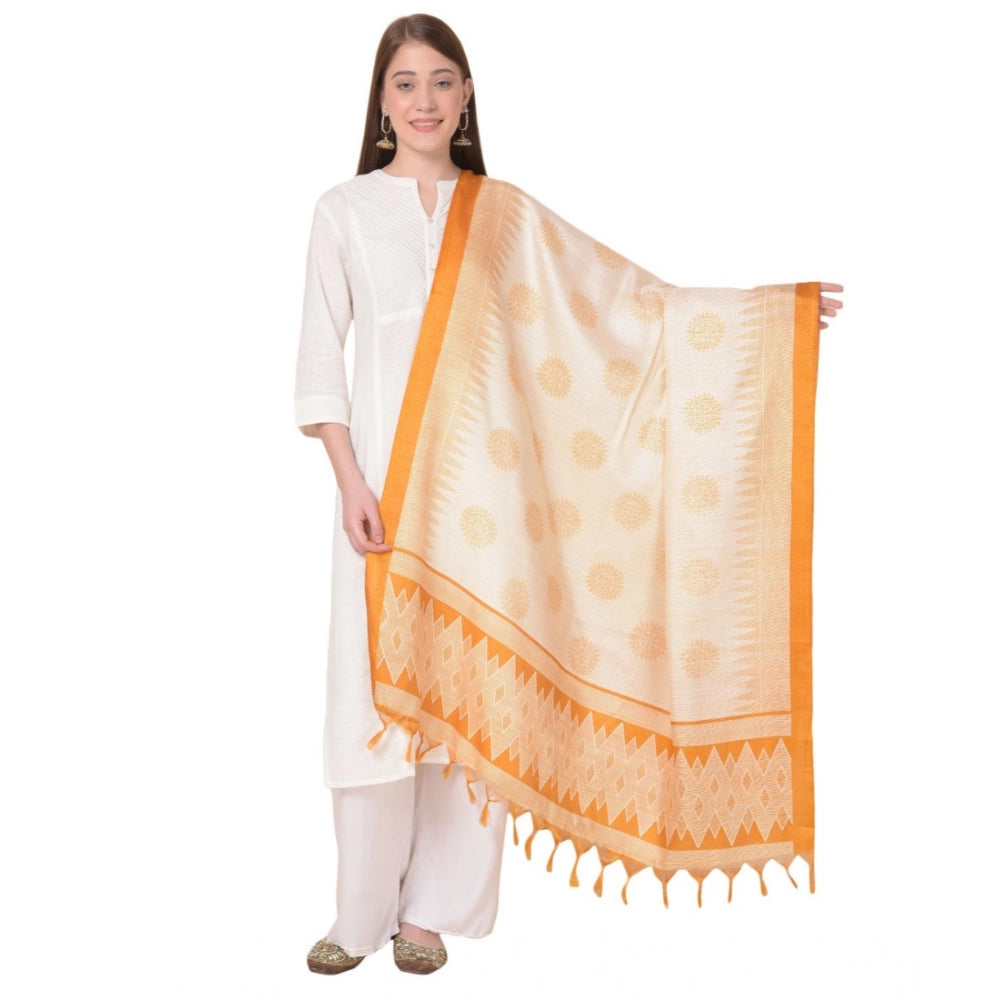 Generic Women's Art Silk Printed Dupatta (Orange, Length: 2.25 to 2.50 Mtr)