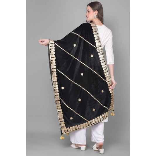 Generic Women's Velvet Gotta Patti Dupatta (Black, Length: 2.25 to 2.50 Mtr)