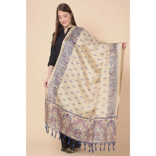 Generic Women's Art Silk Printed Dupatta (Gold, Length: 2.25 to 2.50 Mtr)