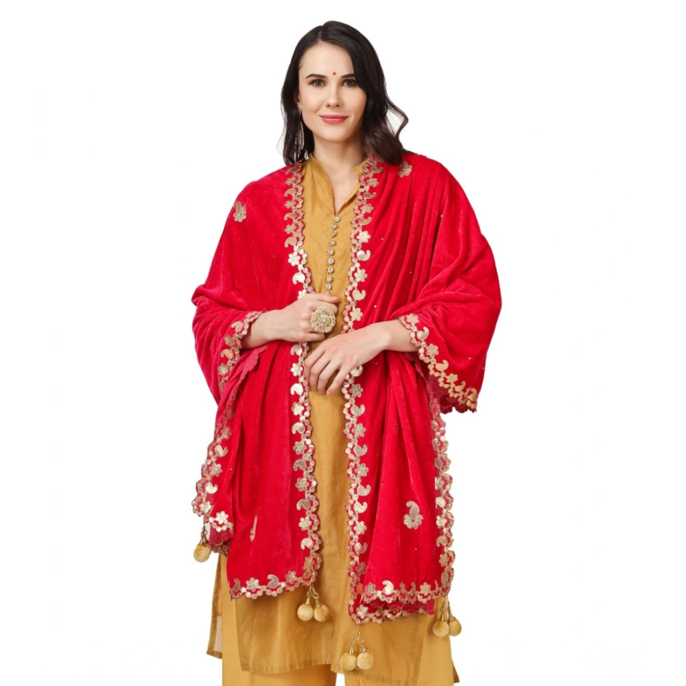 Generic Women's Velvet Gotta Patti Dupatta (Pink, Length: 2.25 to 2.50 Mtr)