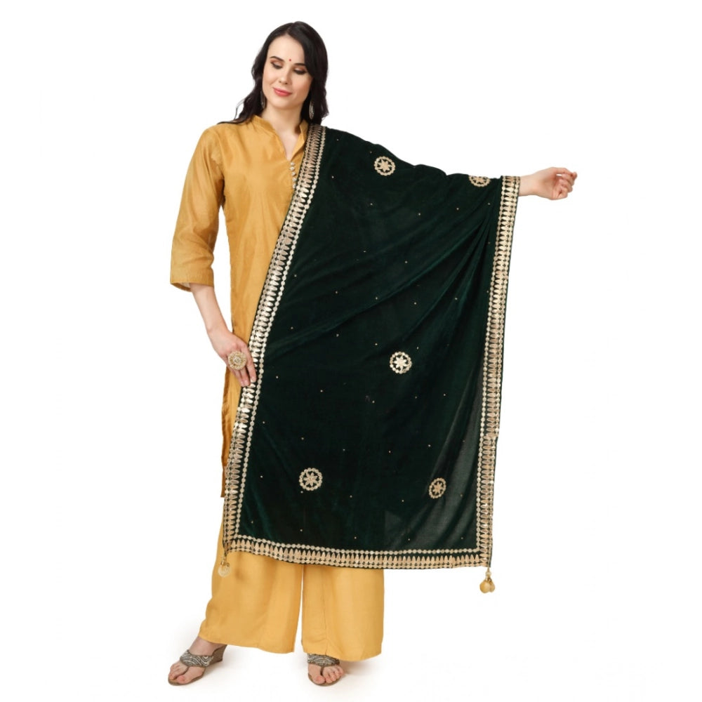 Generic Women's Velvet Gotta Patti Dupatta (Green, Length: 2.25 to 2.50 Mtr)