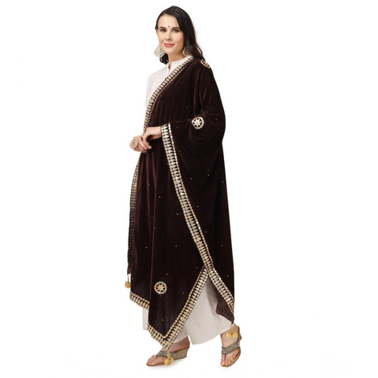 Generic Women's Velvet Gotta Patti Dupatta (Brown, Length: 2.25 to 2.50 Mtr)