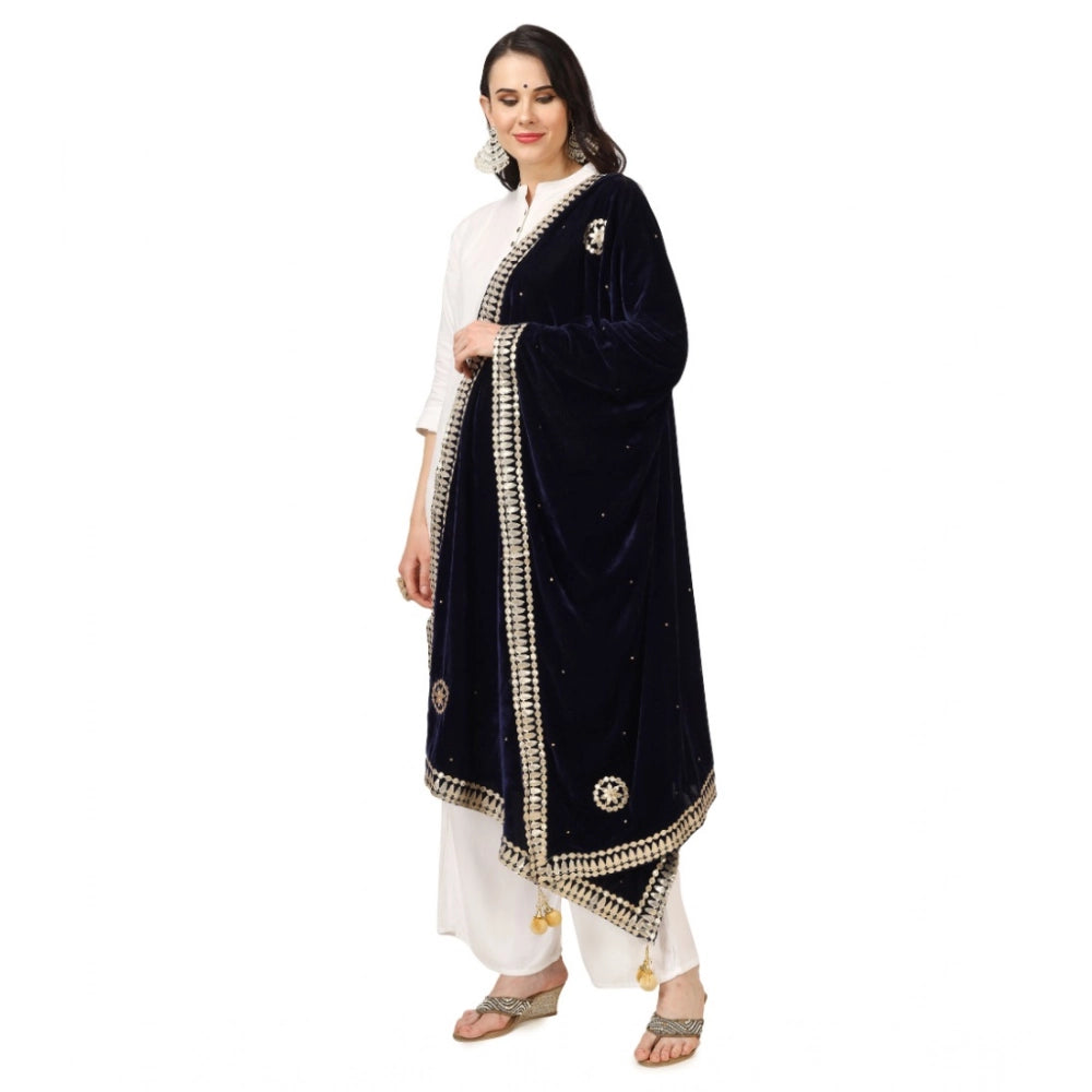 Generic Women's Velvet Gotta Patti Dupatta (Blue, Length: 2.25 to 2.50 Mtr)