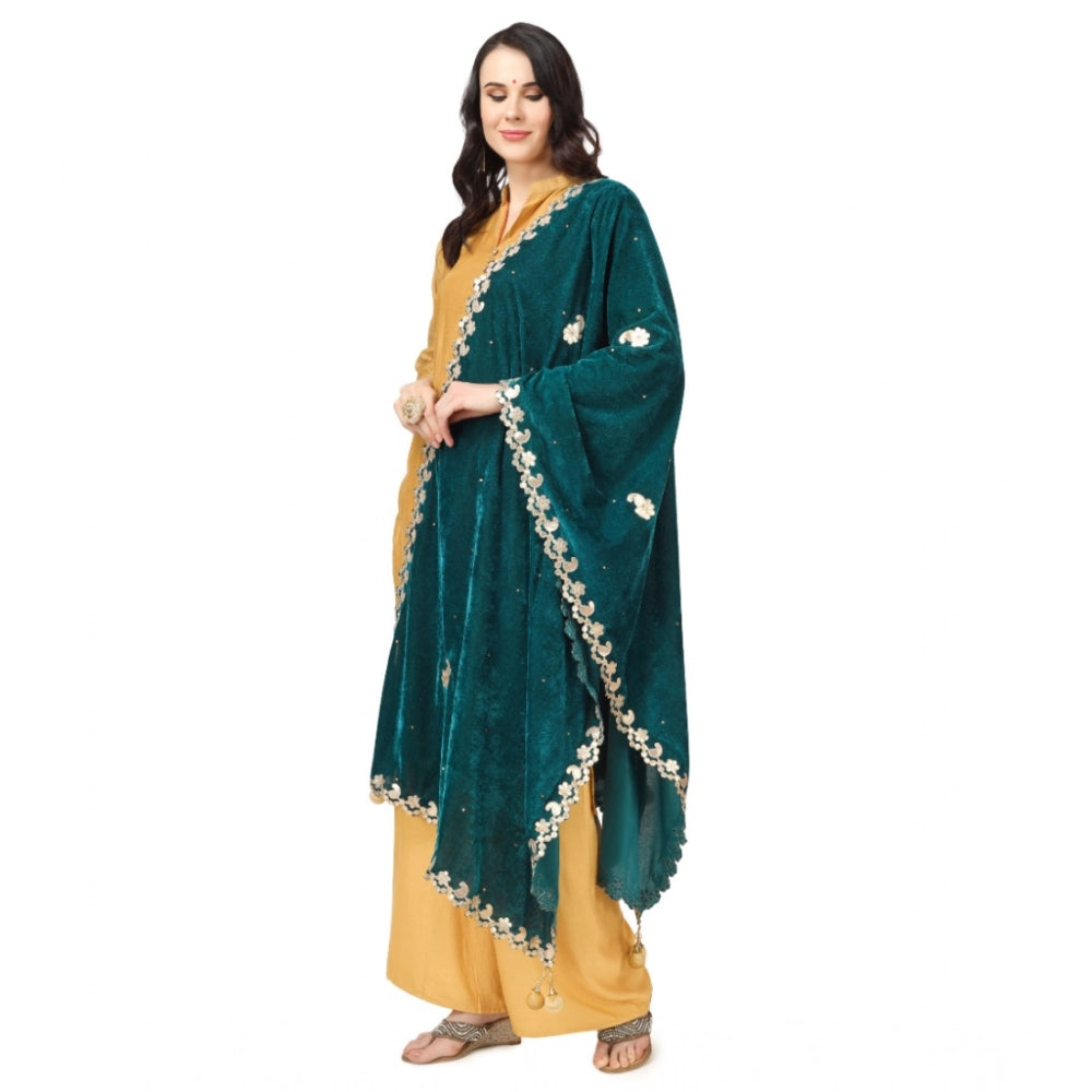 Generic Women's Velvet Gotta Patti Dupatta (Dark Green, Length: 2.25 to 2.50 Mtr)