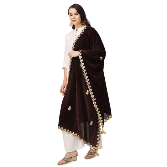 Generic Women's Velvet Gotta Patti Dupatta (Brown, Length: 2.25 to 2.50 Mtr)