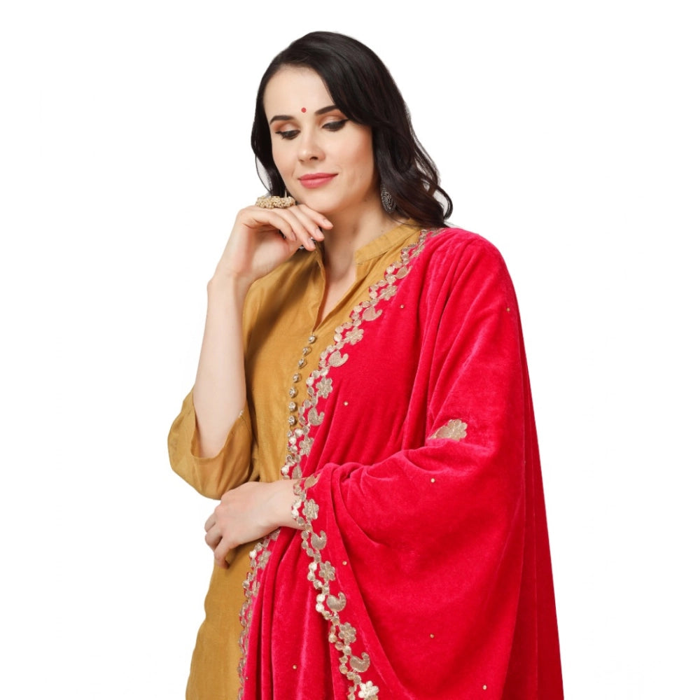 Generic Women's Velvet Gotta Patti Dupatta (Pink, Length: 2.25 to 2.50 Mtr)