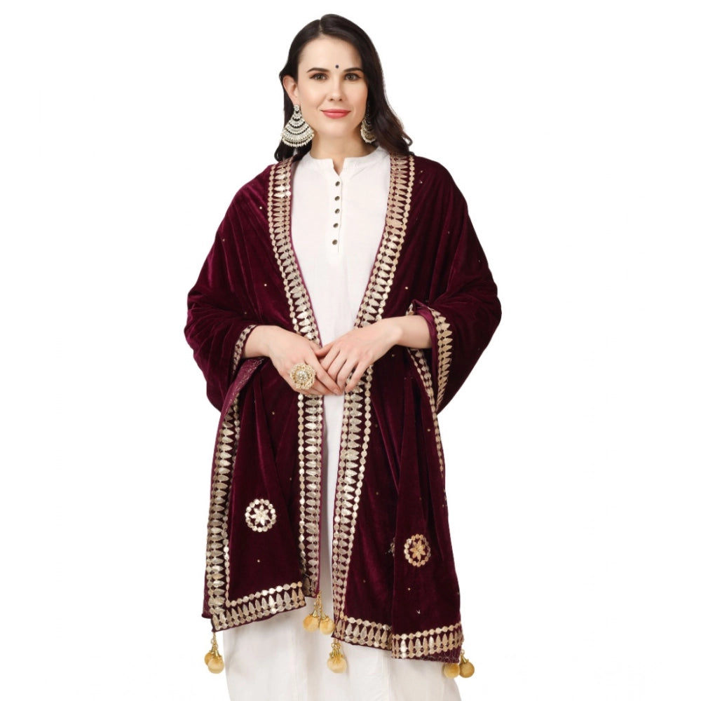 Generic Women's Velvet Gotta Patti Dupatta (Purple, Length: 2.25 to 2.50 Mtr)