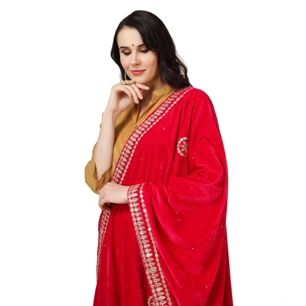 Generic Women's Velvet Gotta Patti Dupatta (Pink, Length: 2.25 to 2.50 Mtr)