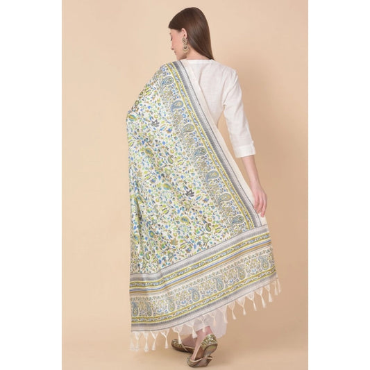 Generic Women's Art Silk Printed Dupatta (Grey, Length: 2.25 to 2.50 Mtr)