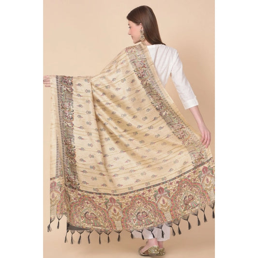 Generic Women's Art Silk Printed Dupatta (Gold, Length: 2.25 to 2.50 Mtr)
