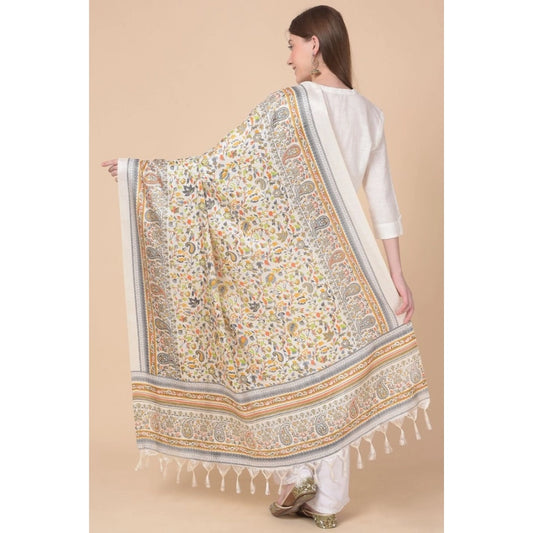 Generic Women's Art Silk Printed Dupatta (White, Length: 2.25 to 2.50 Mtr)