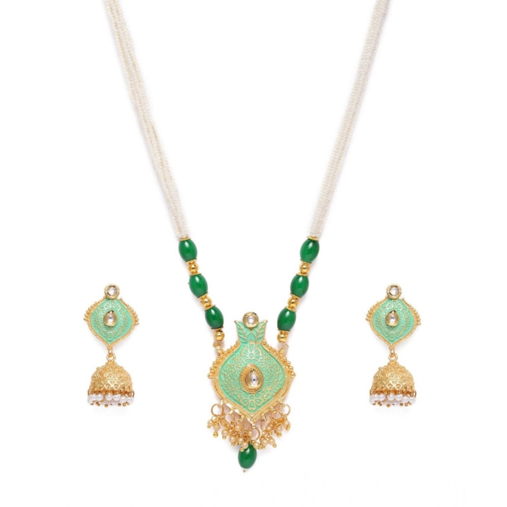 Generic Women's Rose Gold Plated Alloy Necklace & Earings Set (Green)
