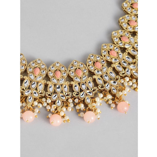 Generic Women's Rose Gold Plated Alloy Necklace & Earings Set (Pink)