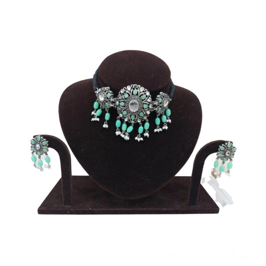 Generic Women's Rose Gold Plated Alloy Necklace & Earings Set (Light Green)