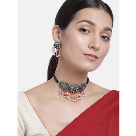 Generic Women's Rose Gold Plated Alloy Necklace & Earings Set (Orange)